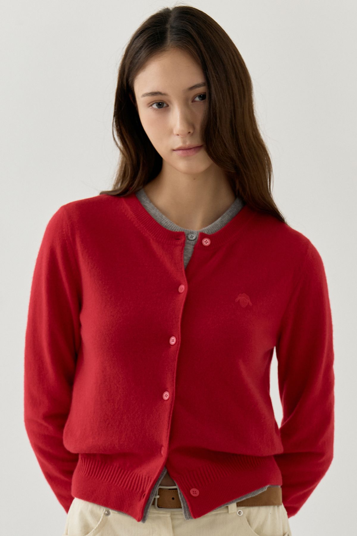 르몽생미셸(LE MONT ST MICHEL) Sheep Patch Wool Cardigan_Red