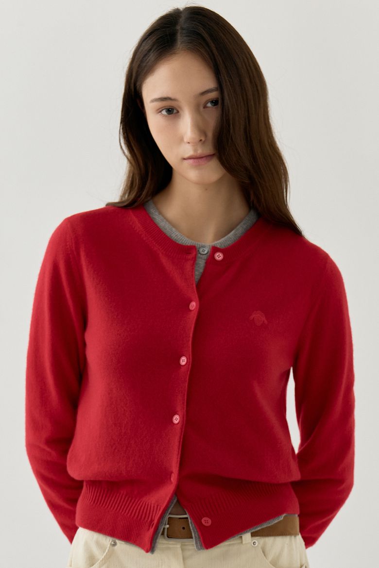 Sheep Patch Wool Cardigan_Red
