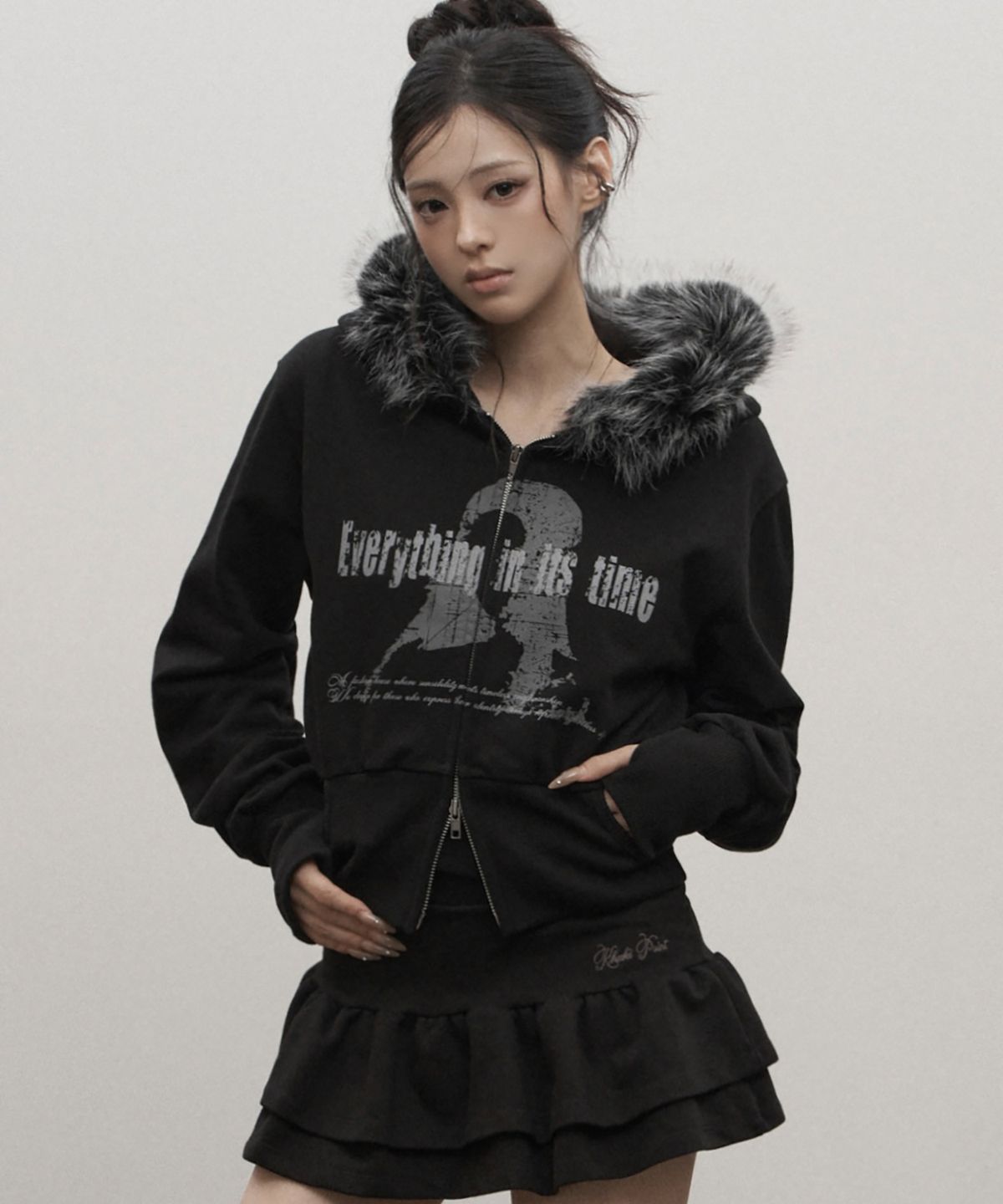 카키포인트(KHAKIPOINT) Static Fur Hood Zip-up (black)