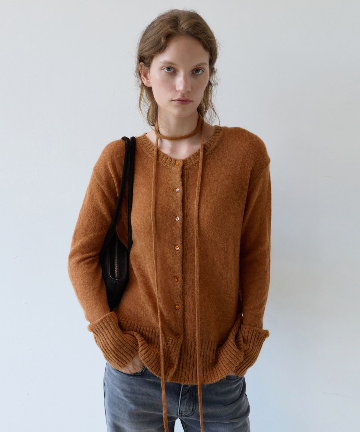 유라고(URAGO) Alpaca wool blend cardigan_Brick