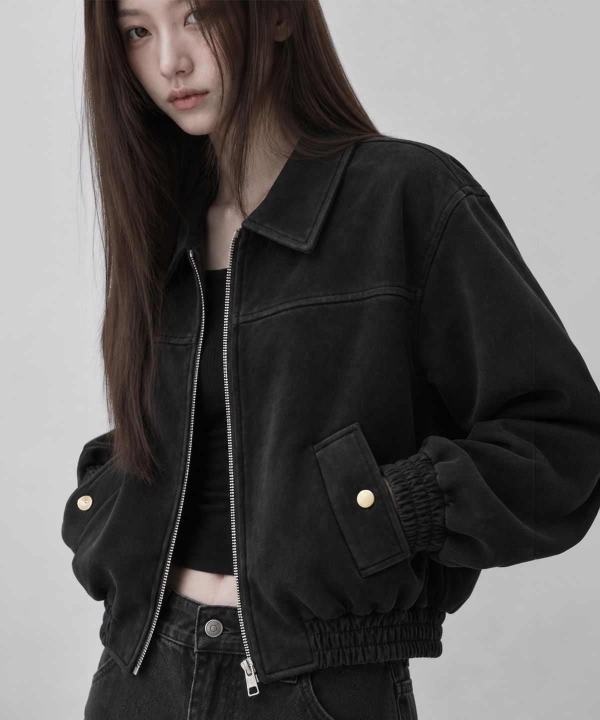 페이더먼트(FADERMENT) 스웨이드 집업 자켓(블랙)