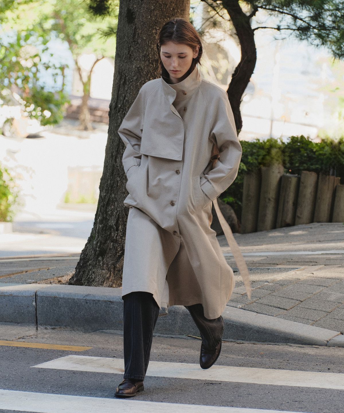 올리브 데 올리브(OLIVE DES OLIVE) 하이넥 롱트렌치코트 OW6AR9000