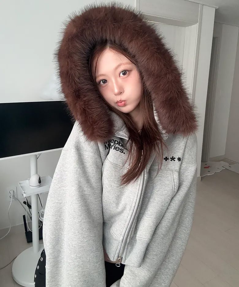 (ZP) MM Hood Fur Jacket(GREY)