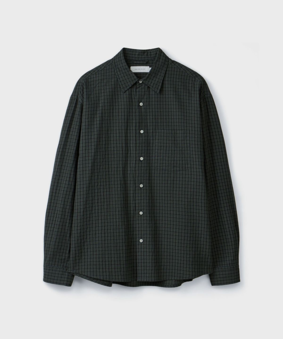 유니온블루(UNION BLUE) SEMI CROP SMALL CHECK SHIRT [DEEP GREEN]