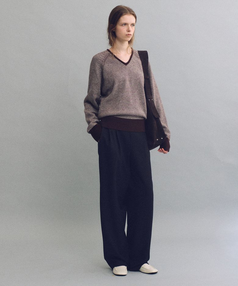 pipe v-neck knit (stripe brown)