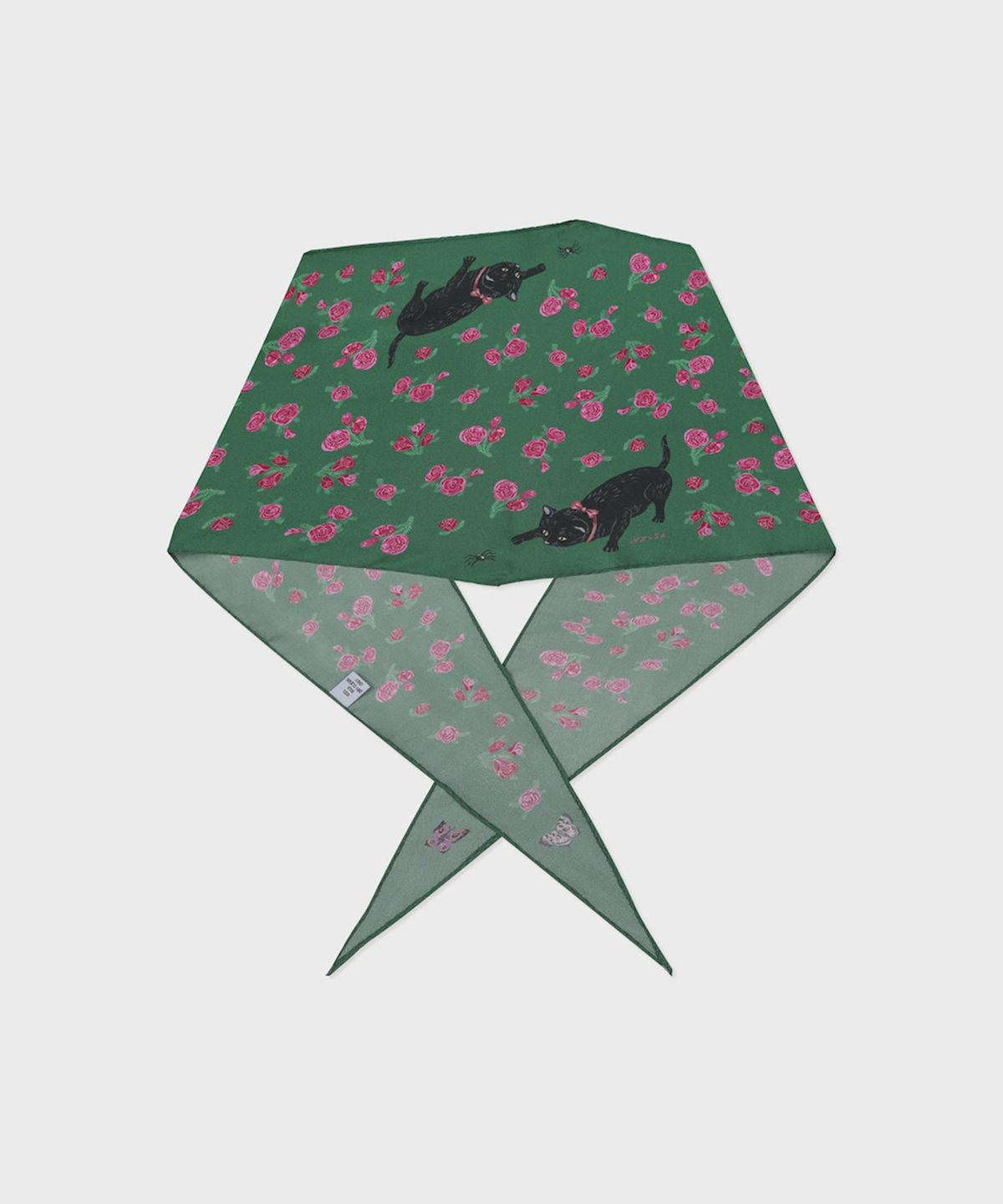 삭스어필(SOCKS APPEAL) NAT silk diamond scarf rose black cat
