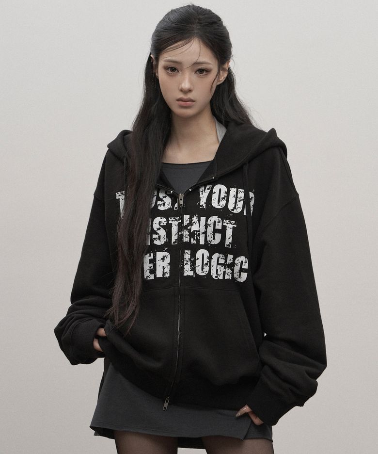 Cracked Graphic Hood Zip-up (black)