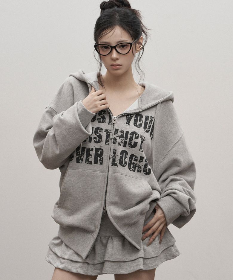 Cracked Graphic Hood Zip-up (gray)