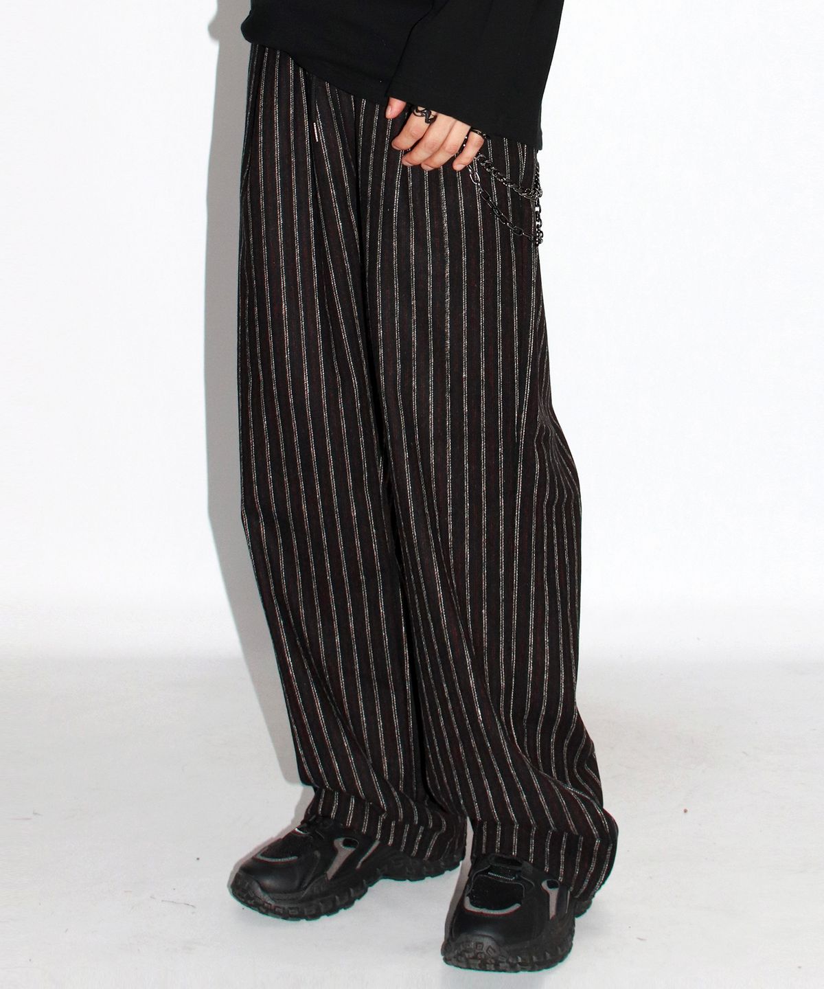 드마크(DEMARC) M Vintage stripe straight-fit semi-wide pants - Black