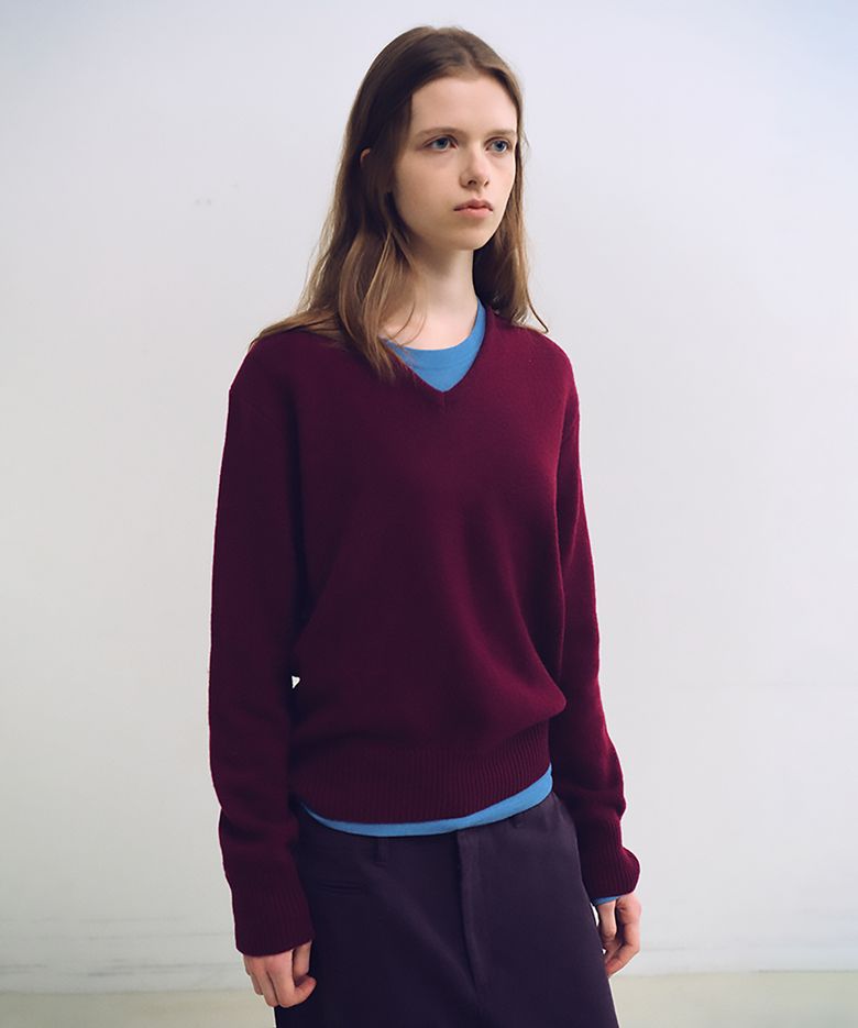 pipe v-neck knit (wine)