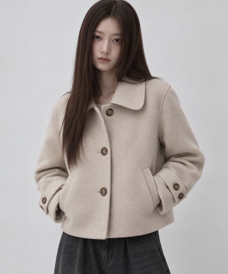 세미 크롭 울 모직 코트(베이지)