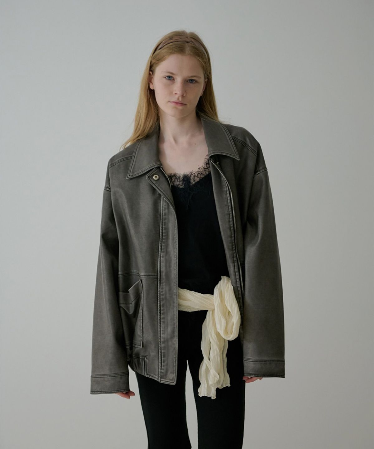 소프트서울(SOFT SEOUL) WASHED LEATHER BLOUSON JACKET_CHARCOAL