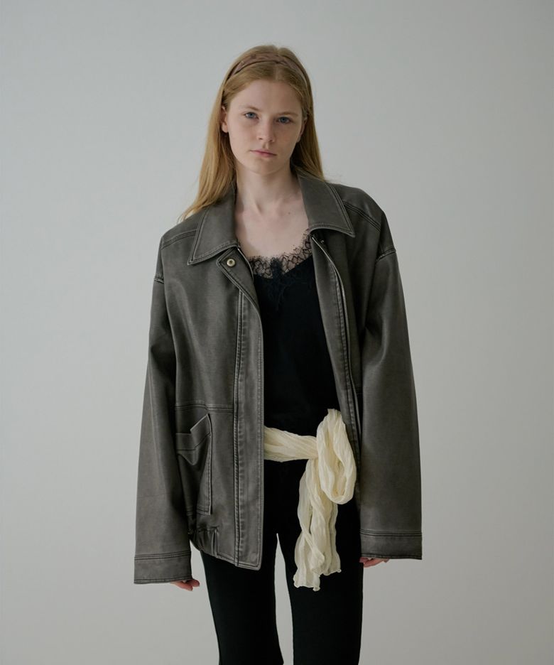 WASHED LEATHER BLOUSON JACKET_CHARCOAL