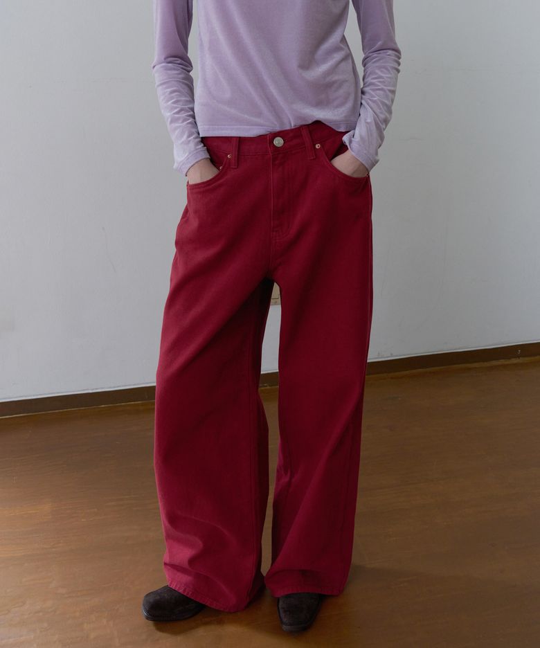 [26FW] COTTON WIDE DENIM PANTS_RED DAHLIA