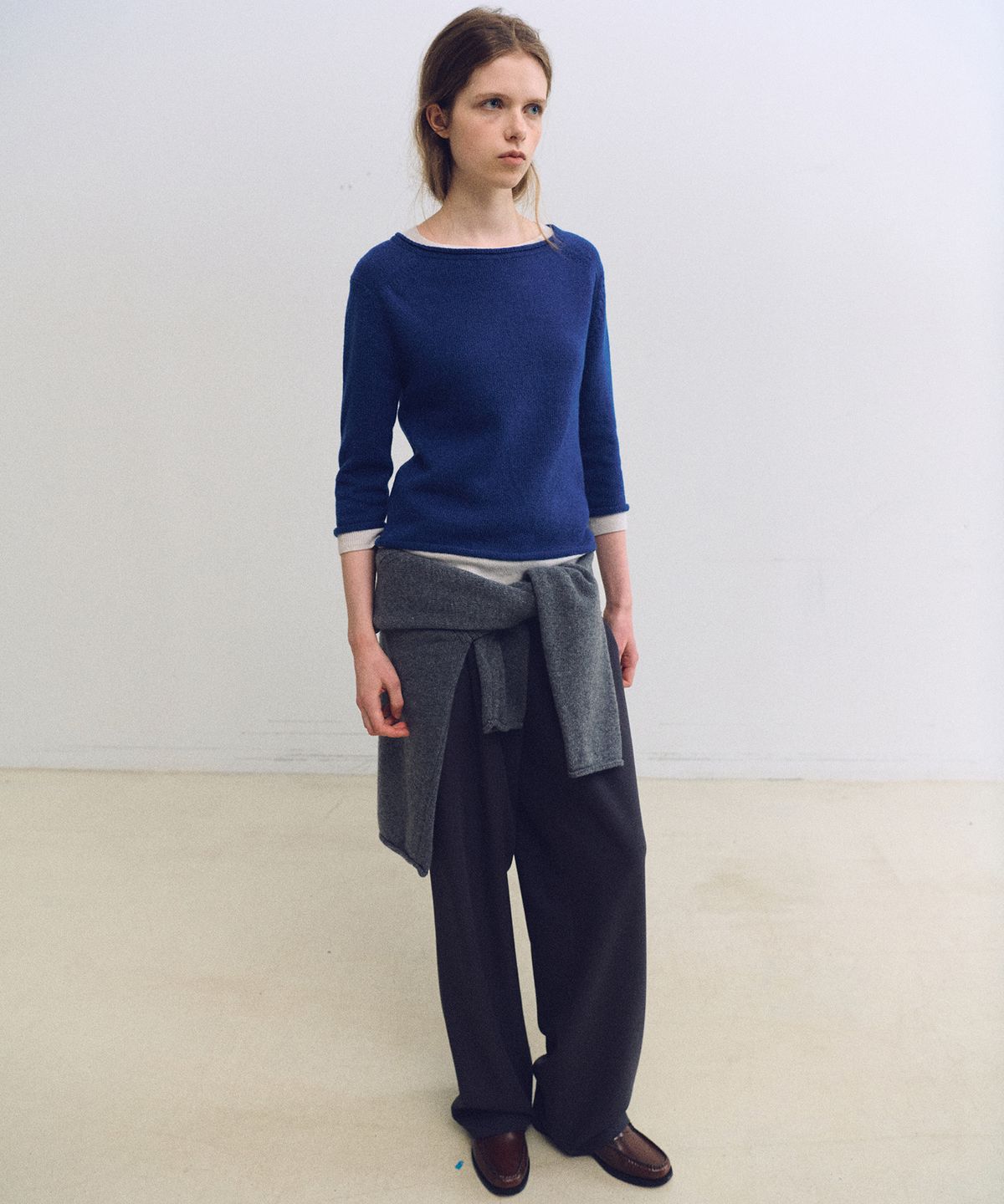 아우브아워(AUBOUR) layered roll knit (blue)
