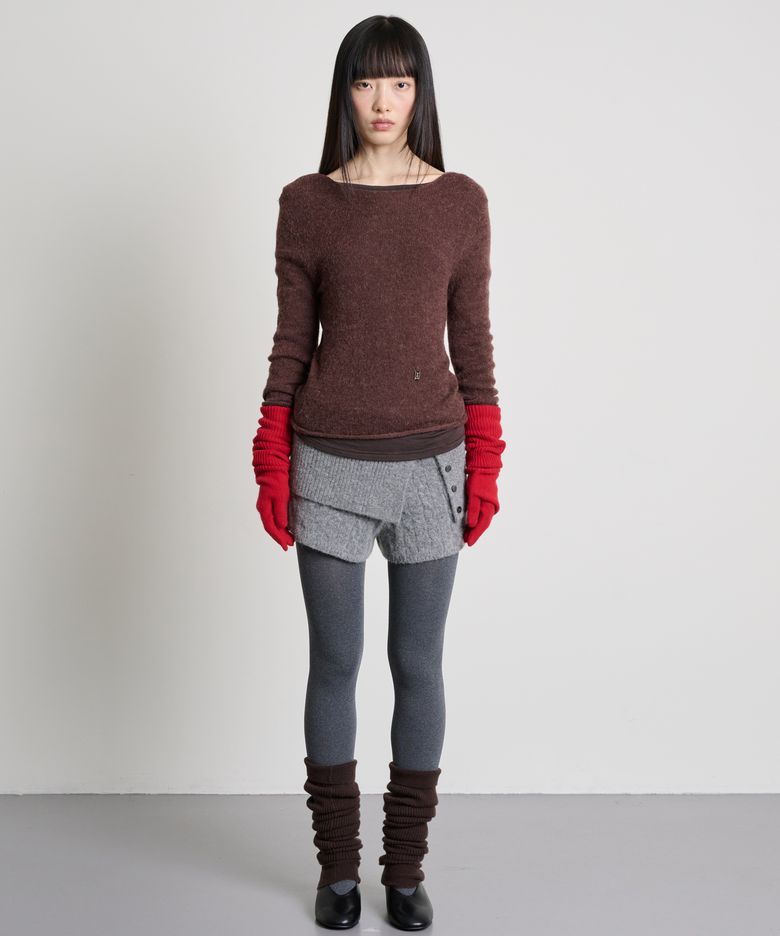 Alpaca Wool Sheer Boatneck Pullover_Red Brown