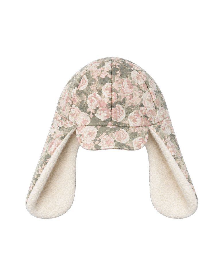 FLOWER FUR EAR FLAP CAP [GREEN]