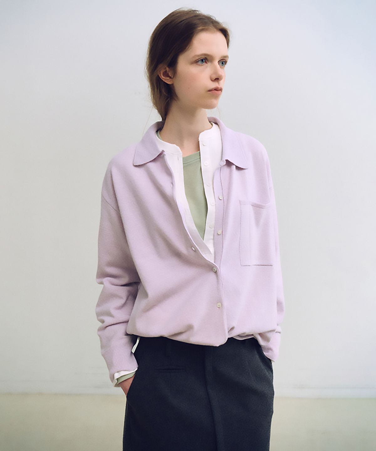 아우브아워(AUBOUR) shirts pocket knit (soft pink)