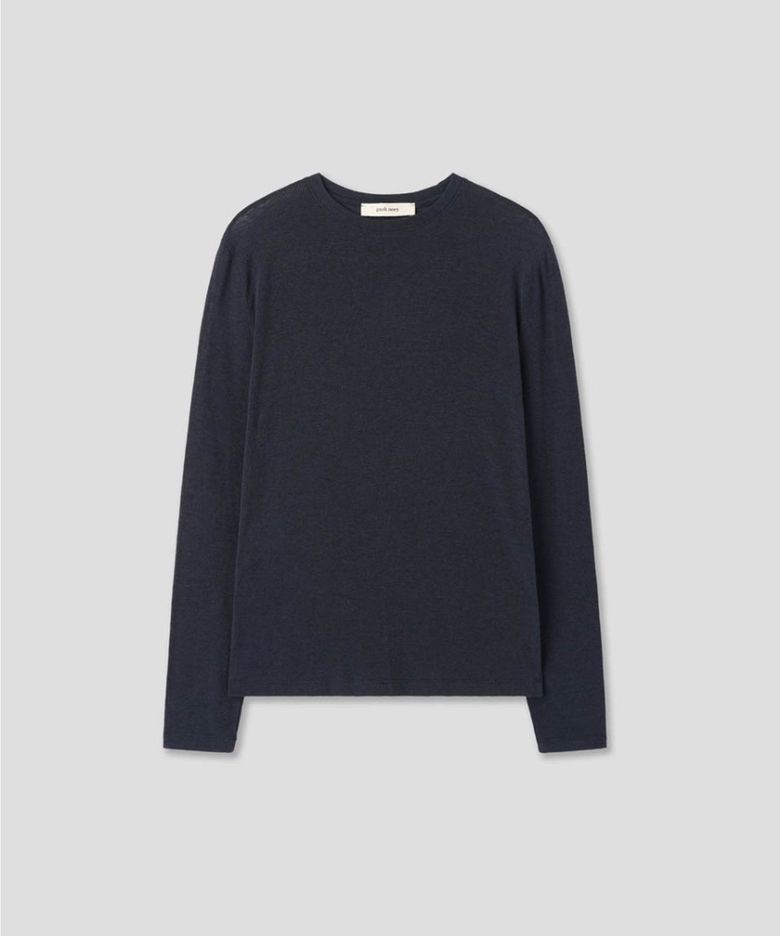 백 센터 슬릿 라운드 티 (Navy)