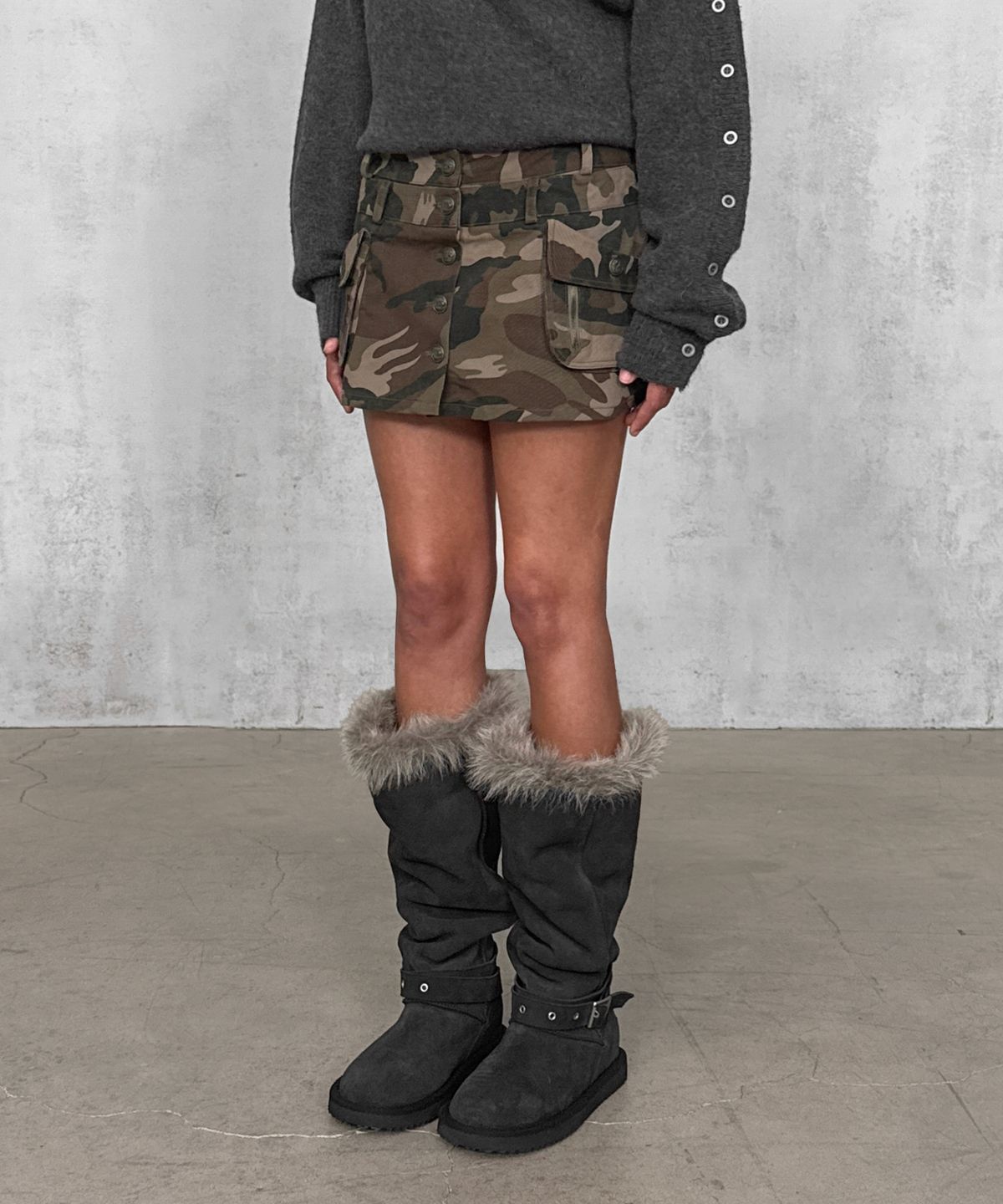 샌드릭(SANDRIC) Button Mini Skirt_CAMO