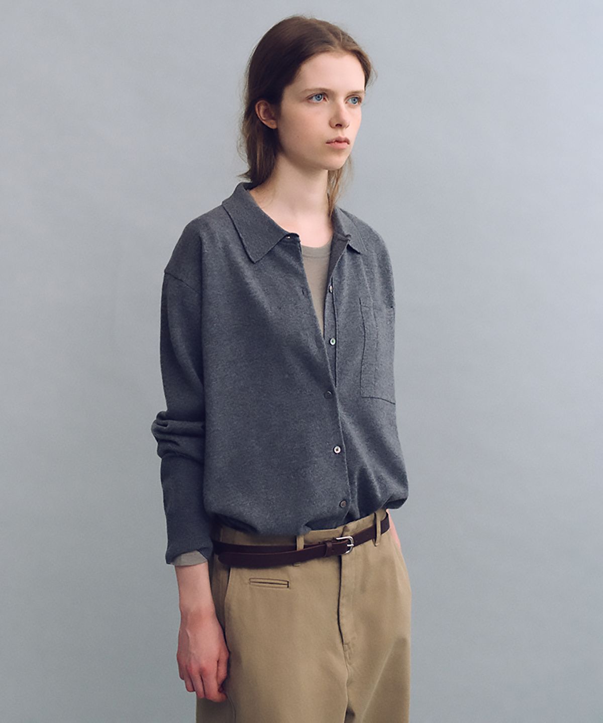 아우브아워(AUBOUR) shirts pocket knit (charcoal)