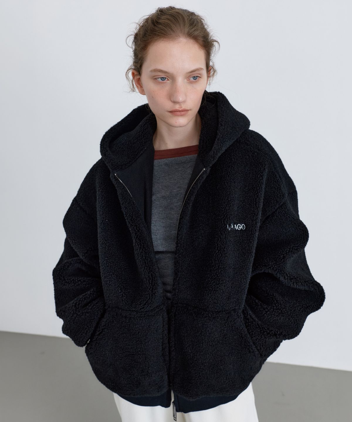 유라고(URAGO) Fleece two way hood zip-up_Black