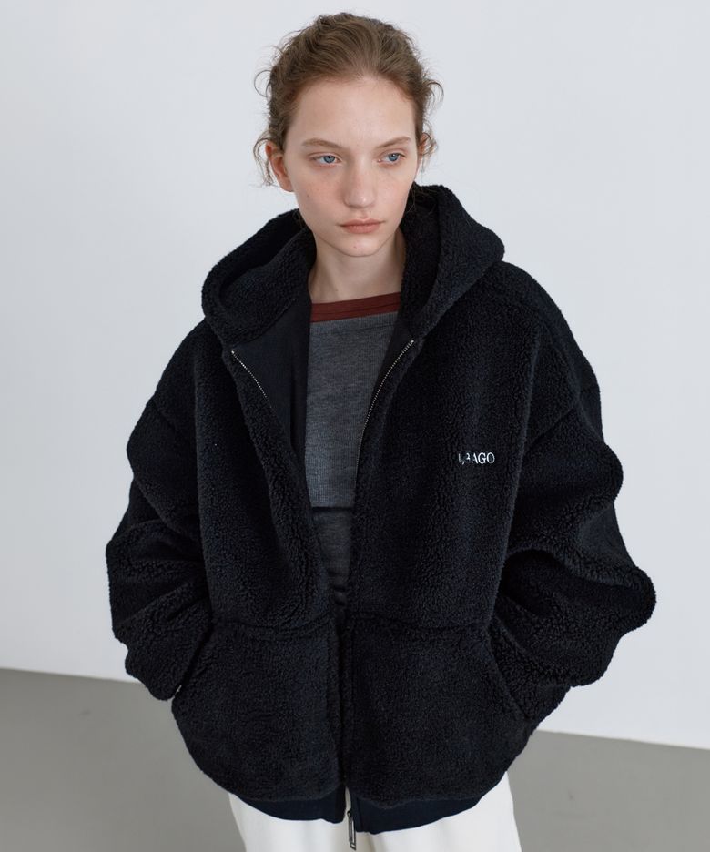 [앨리스 펑크X유라고] Fleece two way hood zip-up_Black