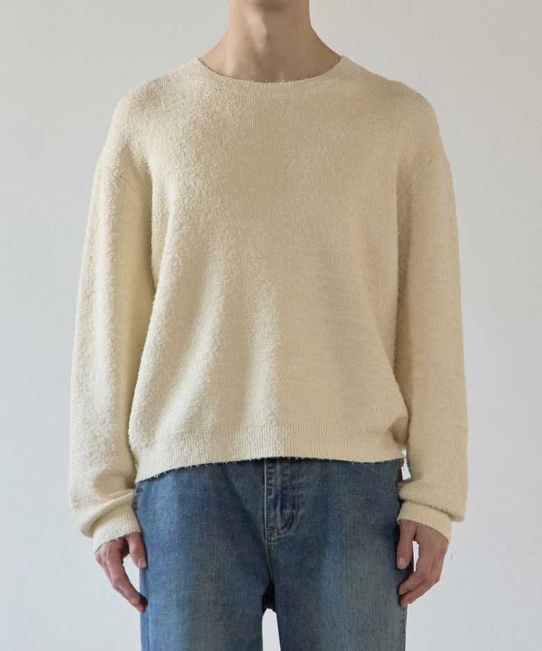 (Unisex)부클 와이드 넥 니트_아이보리