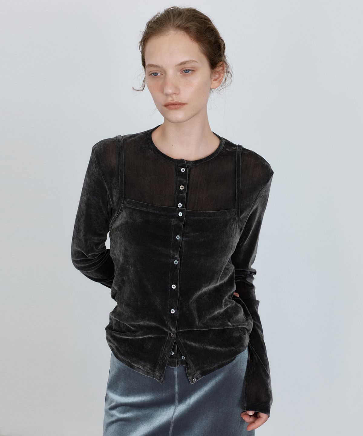 유라고(URAGO) Velvet sleeveless cardigan set