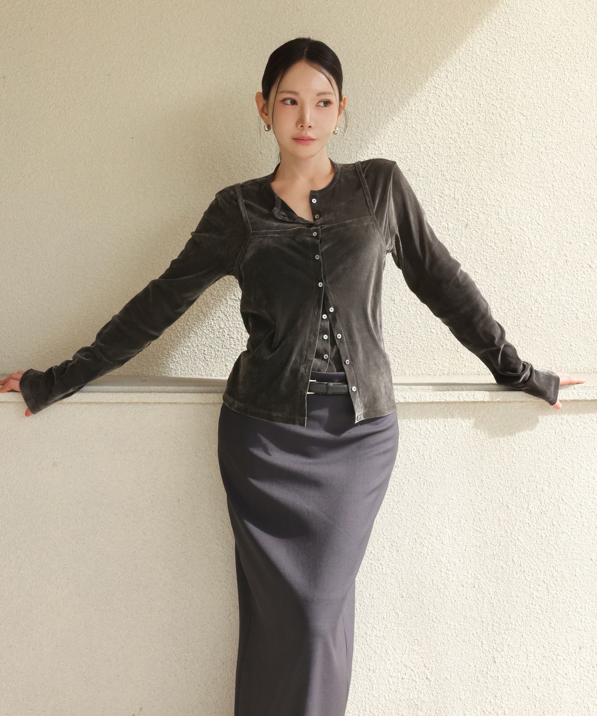 유라고(URAGO) Velvet sleeveless cardigan set