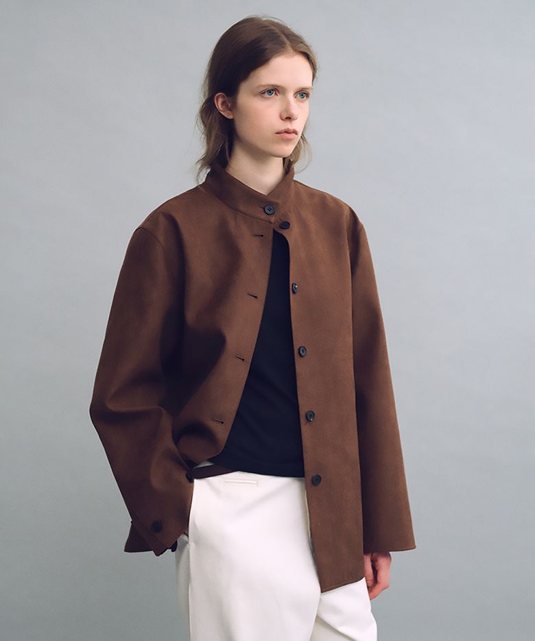 linear high neck jacket (suede brown)