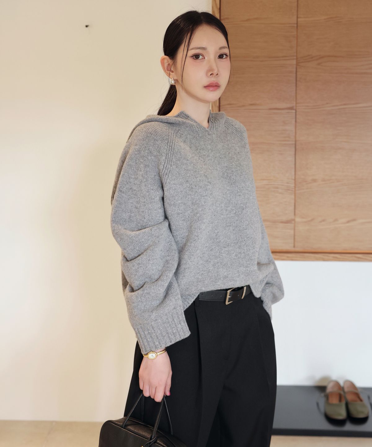 유라고(URAGO) Wholegarment button hood knit