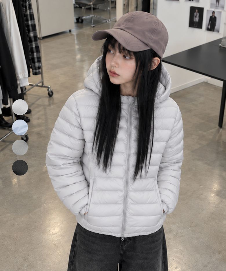 87-STAN350 고스트 쉘 후드 디테처블 크롭 경량 숏패딩 (4color)