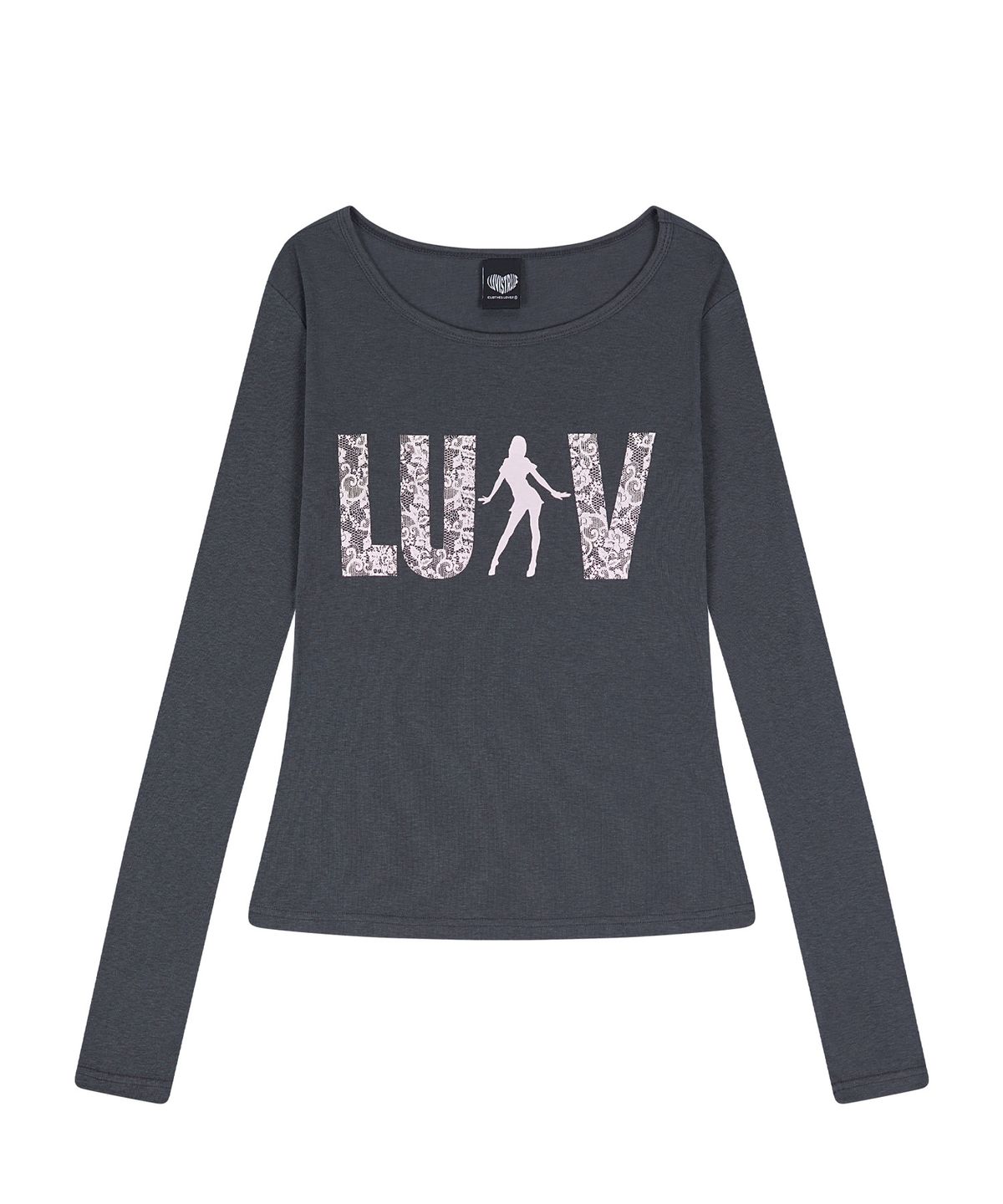 러브이즈트루(LUVISTRUE) RL LACE LUV SLEEVE TEE(CHARCOAL)