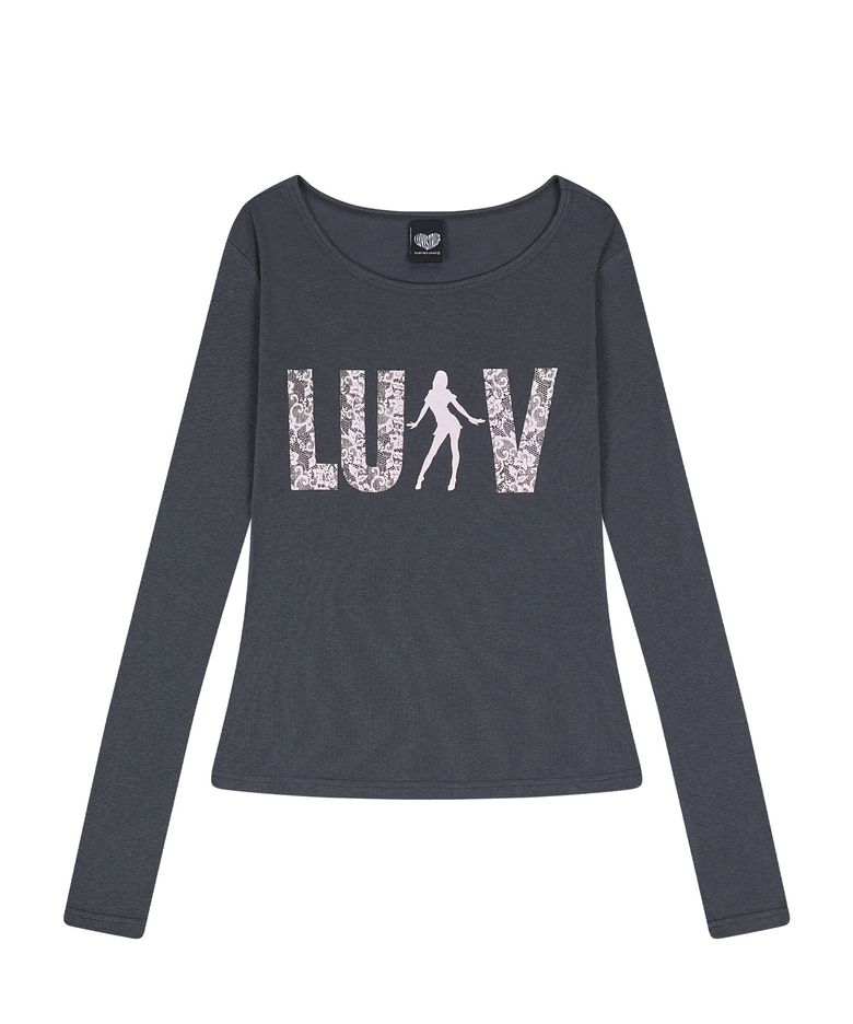 RL LACE LUV SLEEVE TEE(CHARCOAL)