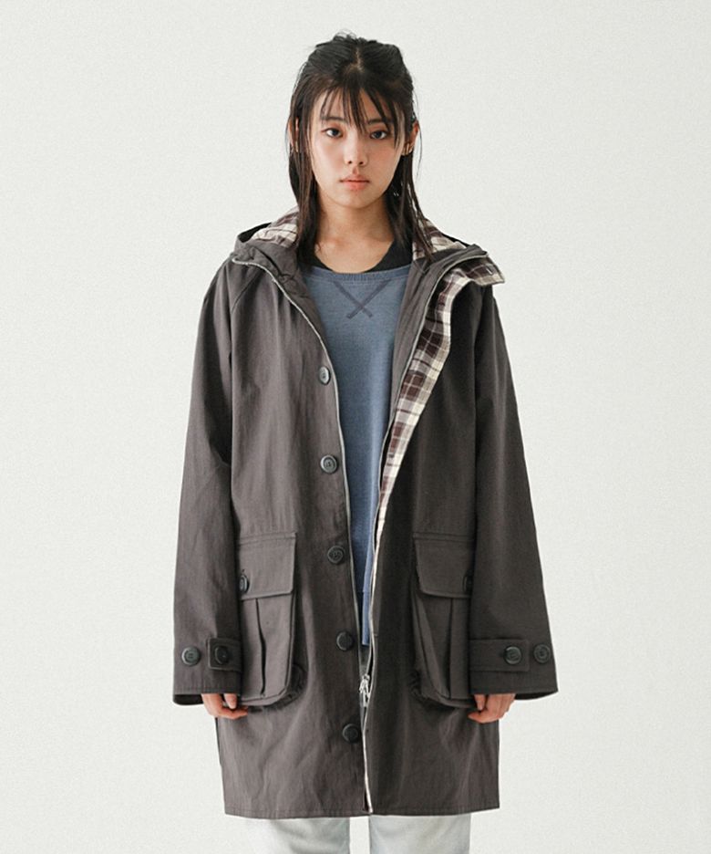 사이드 패널 후디 자켓 (차콜)