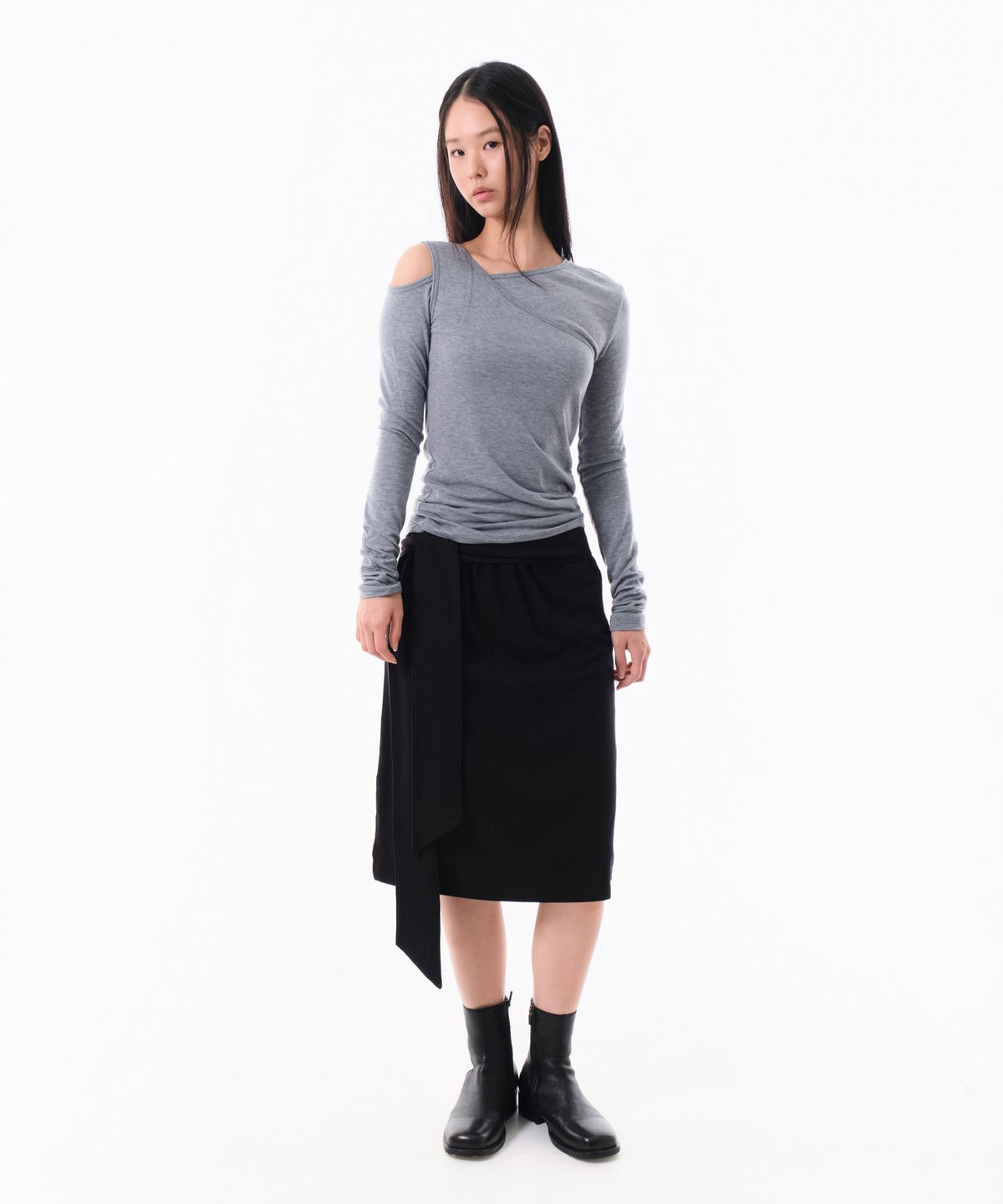 다이브인 우먼(DIVEIN WOMEN) SWEAT TIE MIDI SKIRT (BLACK)