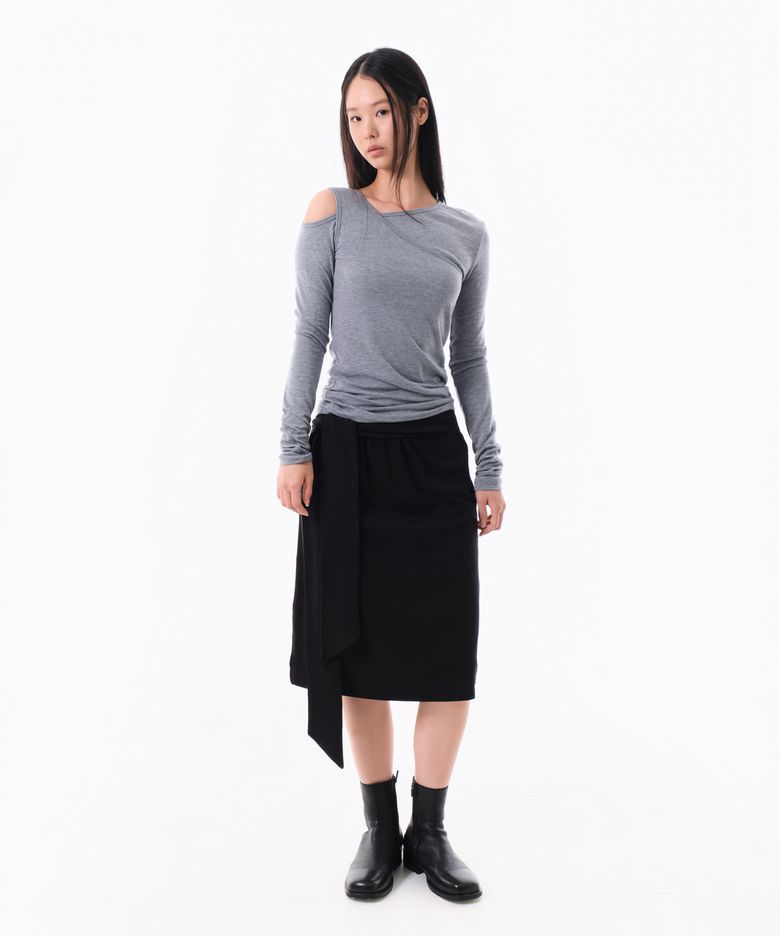 SWEAT TIE MIDI SKIRT (BLACK)