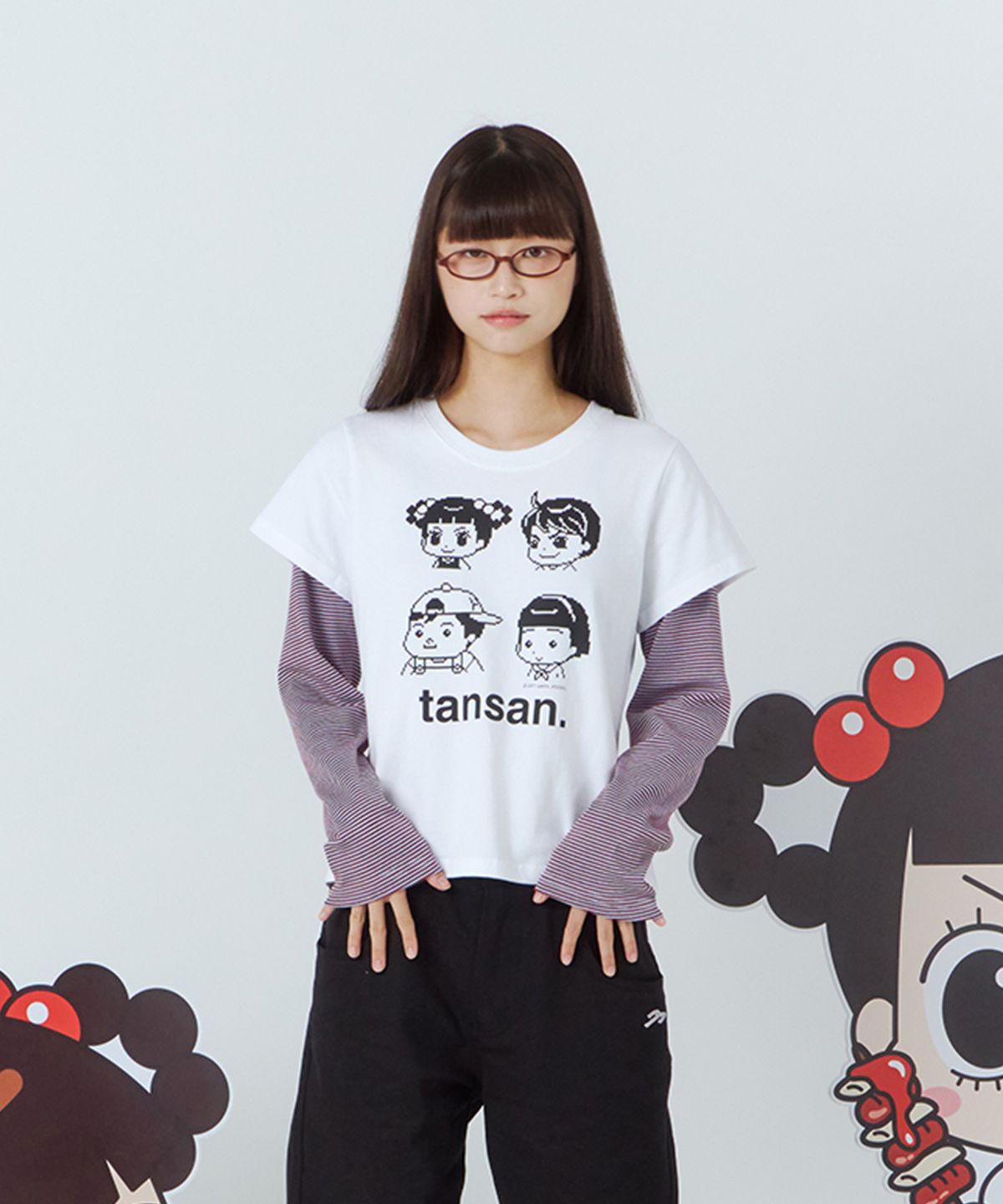 탄산마그네슘(TANSANMAGNESIUM) 안녕자두야X탄산 프렌즈 픽셀 레이어드 롱슬리브 (화이트)