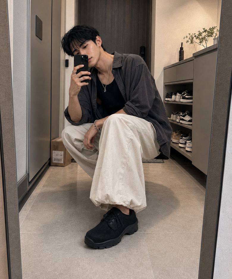 하이드로 메쉬 레이스업 더비 블랙