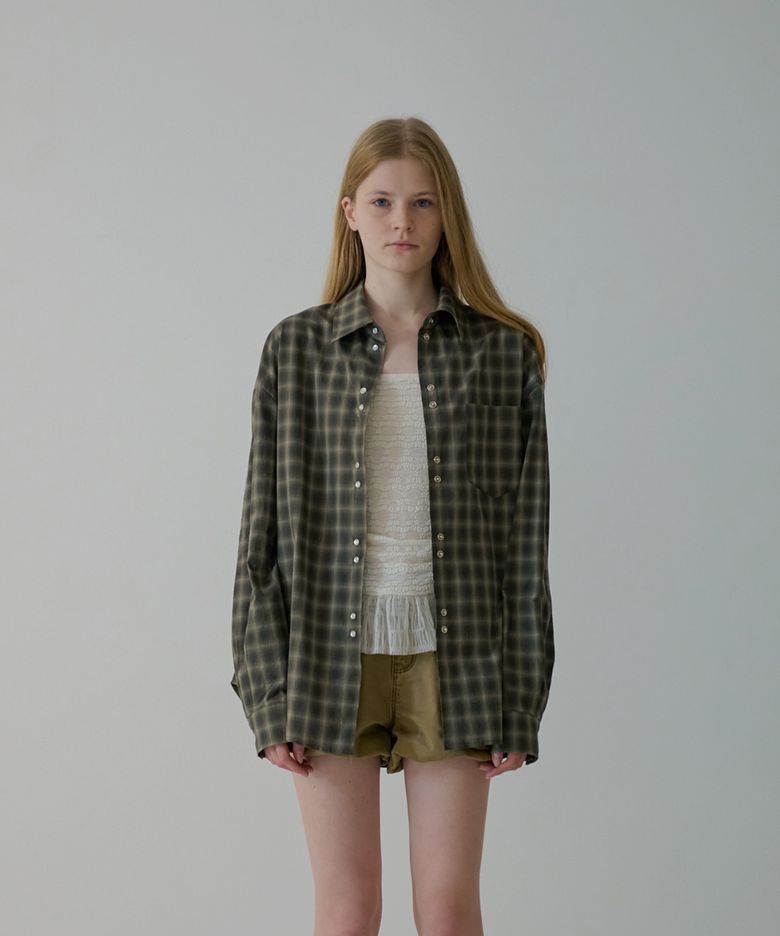 DOUBLE BUTTON CHECK SHIRT_KHAKI