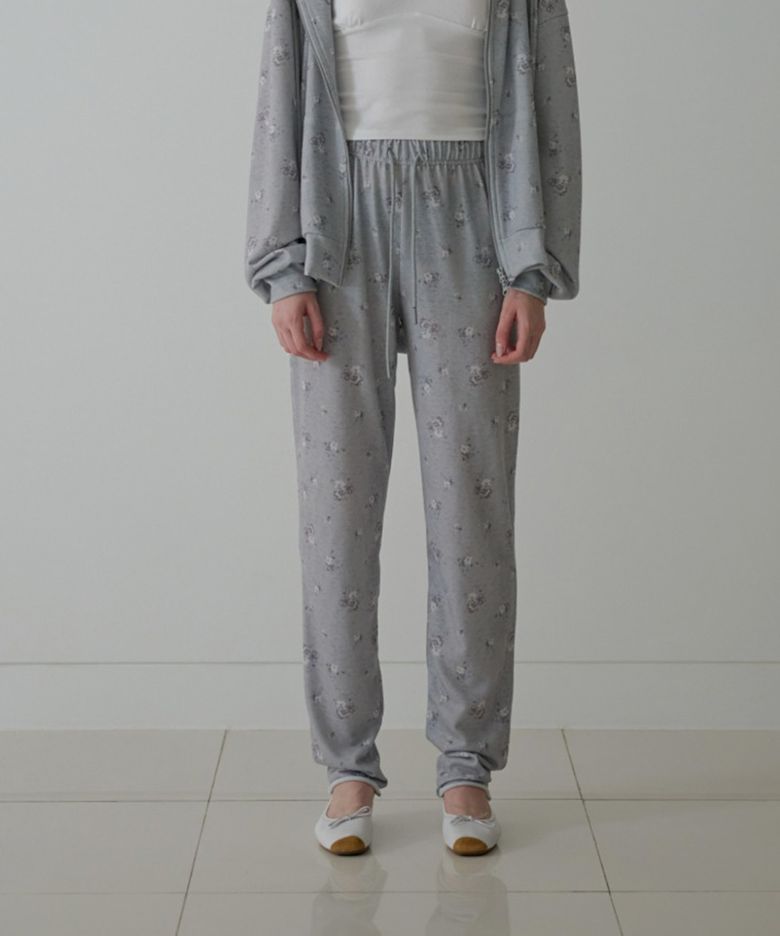 FLORAL BANDING PANTS_MELANGE GREY