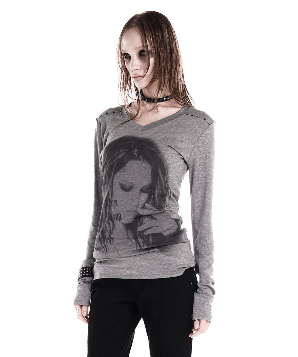 이양(EYANG) NO CAP V-NECK LONGSLEEVE TOP MELANGE GREY
