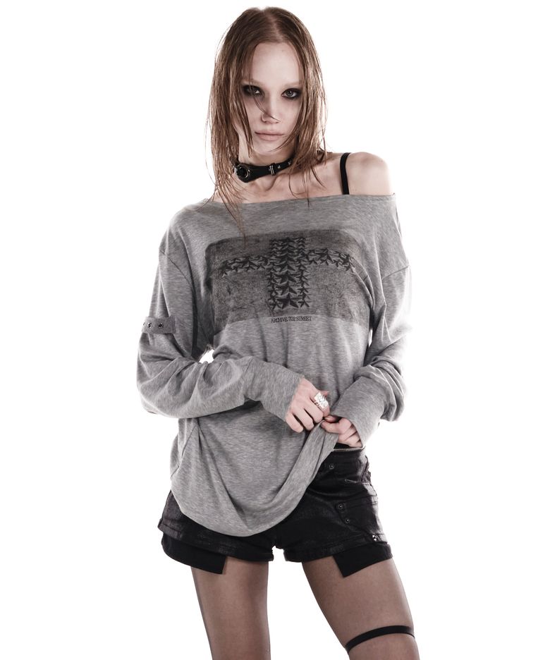 STAR CROSS LONGSLEEVE TOP MELANGE GREY