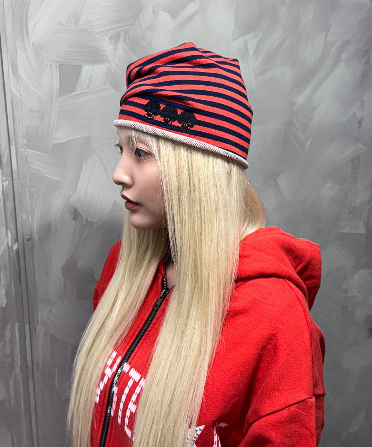 엔엔피스(NNPCS) Skull Stripe Beanie (RED)