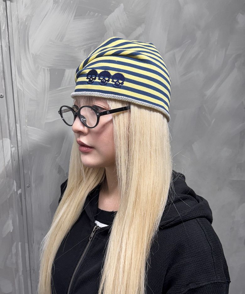 Skull Stripe Beanie (YELLOW)