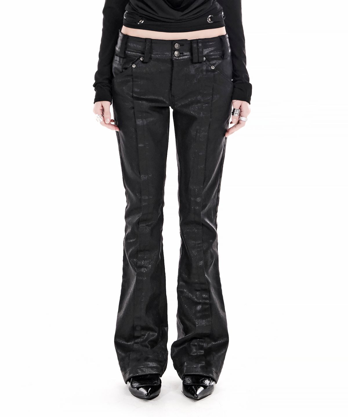 이양(EYANG) VAMP SLIM BOOTCUT DENIM PANTS GLITTER BLACK