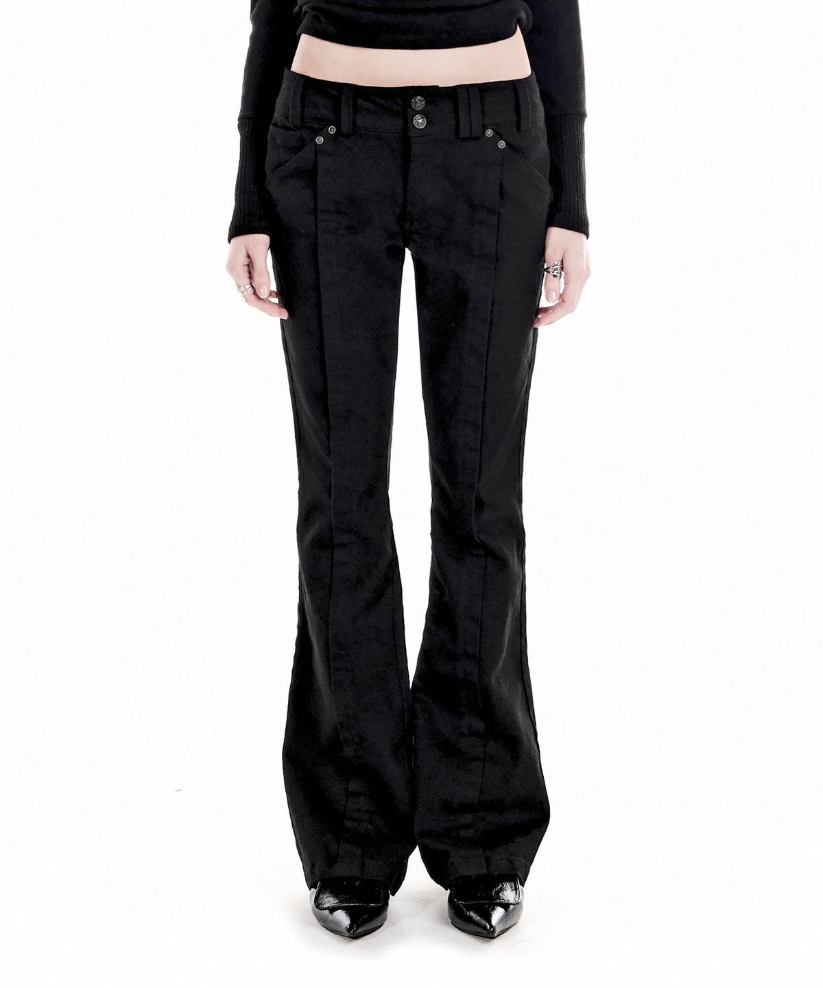 이양(EYANG) VAMP SLIM BOOTCUT DENIM PANTS BLACK