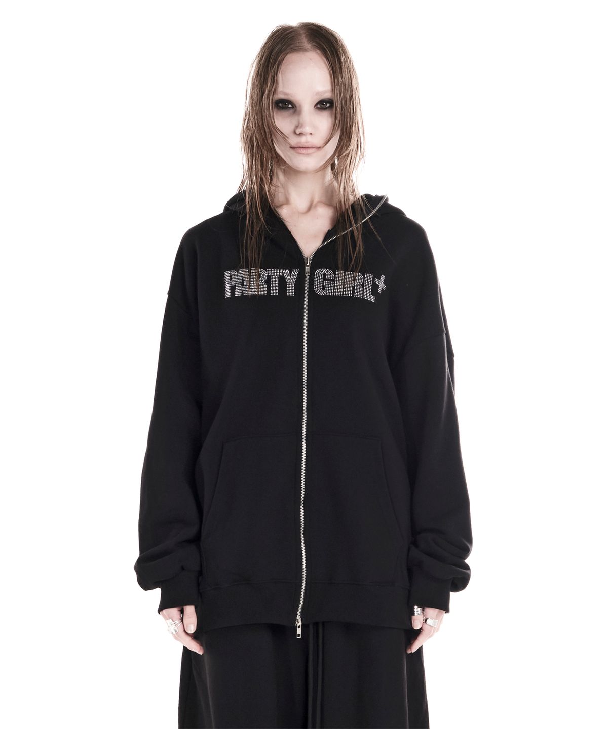 이양(EYANG) PARTY GIRL HOTFIX SET HOOD ZIP-UP BLACK