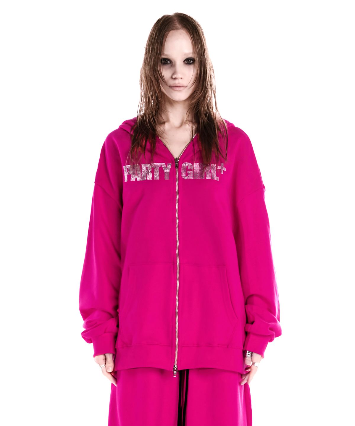 이양(EYANG) PARTY GIRL HOTFIX SET HOOD ZIP-UP HOT PINK